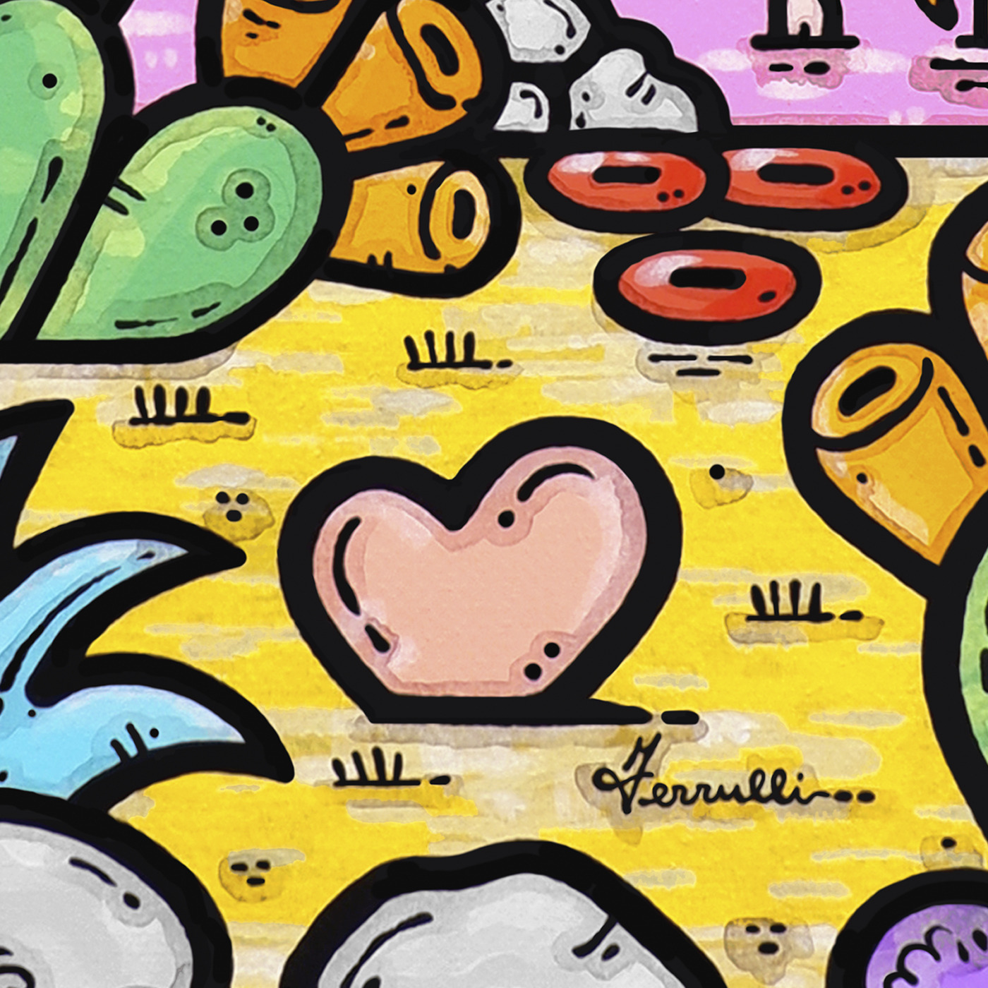 ferrulli, contornismo metafisico, ferrulli store, colore, arte, saline, margherita di savoia, fenicotteri, design, puglia, artista, dipinto, francesco ferrulli, quadro, oasi d'amore