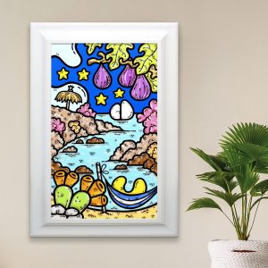 ferrulli, contornismo metafisico, ferrulli store, colore, arte, design, puglia, artista, dipinto, francesco ferrulli, quadro, acrilico, mare, luna, mare, notti stralunate